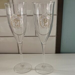 Perrier Jouet Elegant Gold Monogram Champagne Flutes